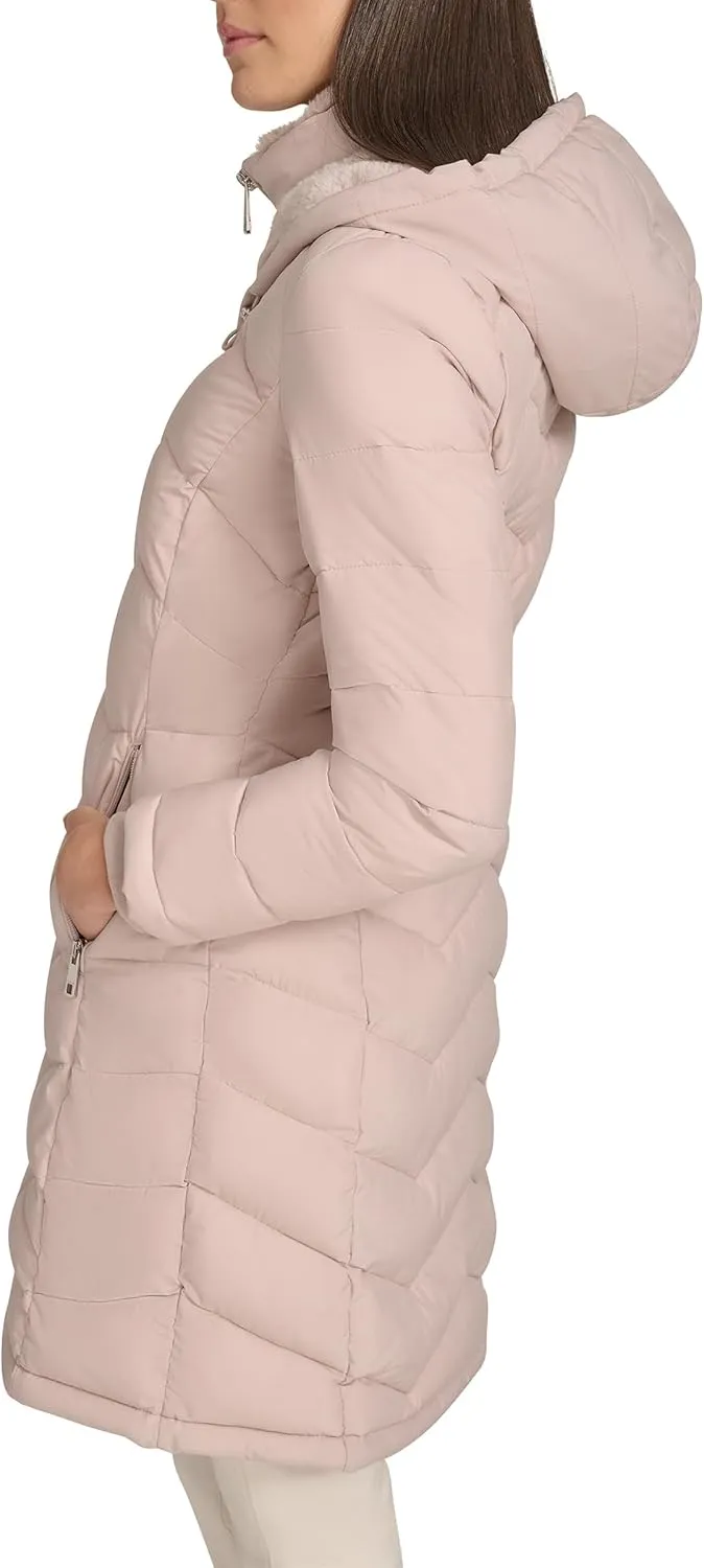 Calvin Klein Women's Long Chevron Bib-Front Lightweight Jacket