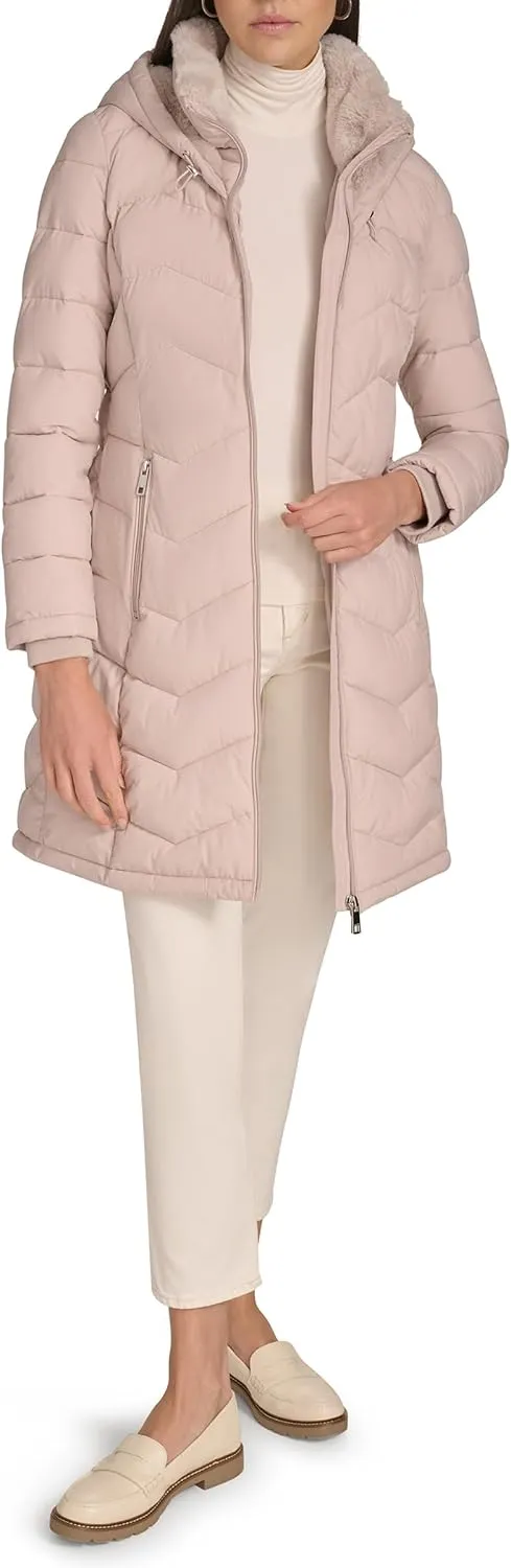 Calvin Klein Women's Long Chevron Bib-Front Lightweight Jacket