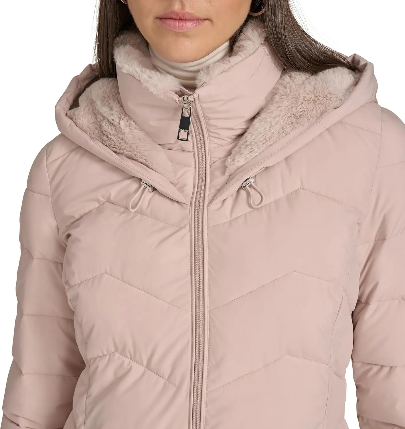 Calvin Klein Women's Long Chevron Bib-Front Lightweight Jacket