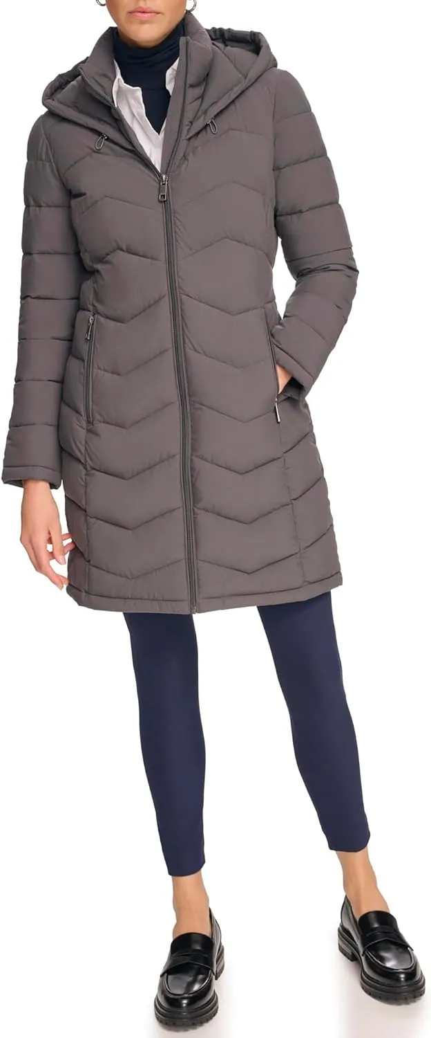 Calvin Klein Women's Long Chevron Bib-Front Lightweight Jacket