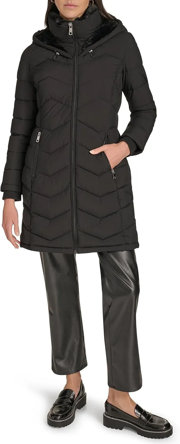 Calvin Klein Women's Long Chevron Bib-Front Lightweight Jacket