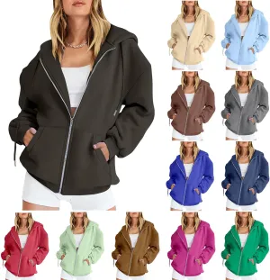 Canbebig Womens Oversized Zip Up Hoodies Y2K Hooded Sweatshirts Casual Drawstring Fall Track Jackets with Pockets Teen Girls