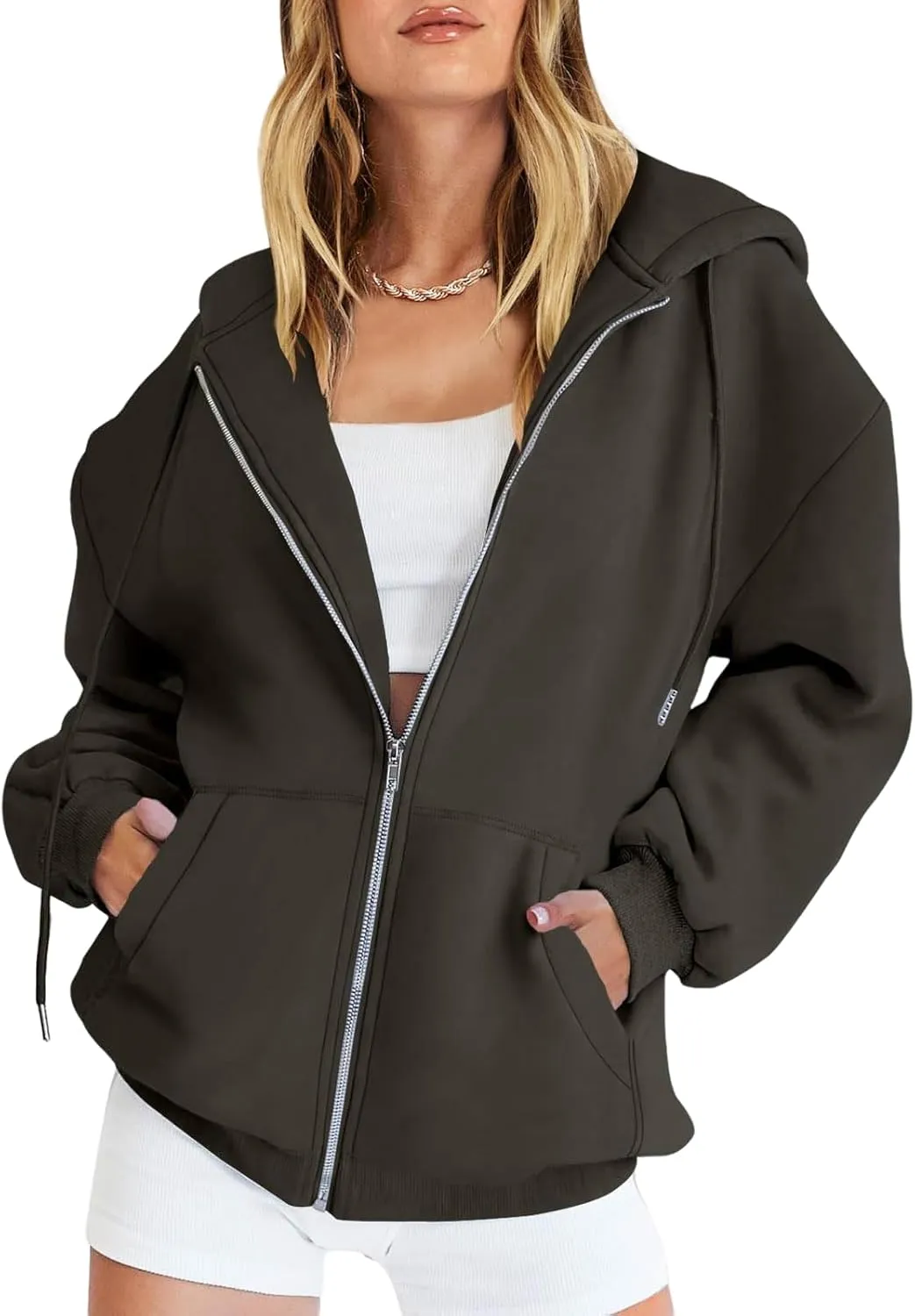 Canbebig Womens Oversized Zip Up Hoodies Y2K Hooded Sweatshirts Casual Drawstring Fall Track Jackets with Pockets Teen Girls