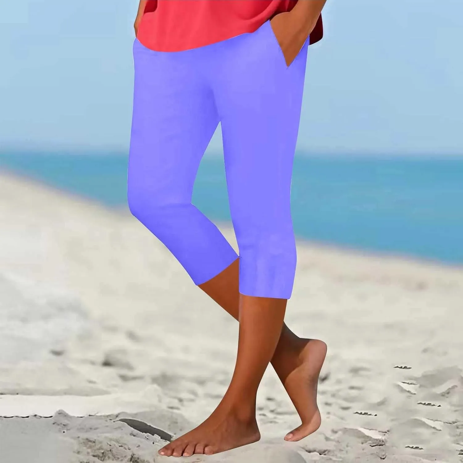 Capri Leggings for Women Summer High Waist Yoga Capris Soft Stretch Workout 3/4 Tight Pants Running Crop Trousers