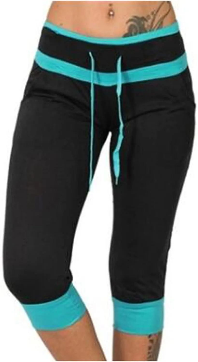 Capri Pants for Women Stretch Drawstring Low Rise Jogger Pants Comfy Soft Lounge Cropped Yoga Pants with Pockets