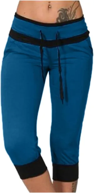 Capri Pants for Women Stretch Drawstring Low Rise Jogger Pants Comfy Soft Lounge Cropped Yoga Pants with Pockets