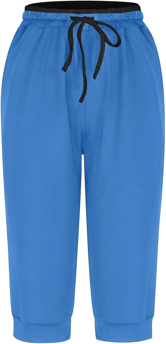 Capri Pants for Women Stretch Drawstring Low Rise Jogger Pants Comfy Soft Lounge Cropped Yoga Pants with Pockets