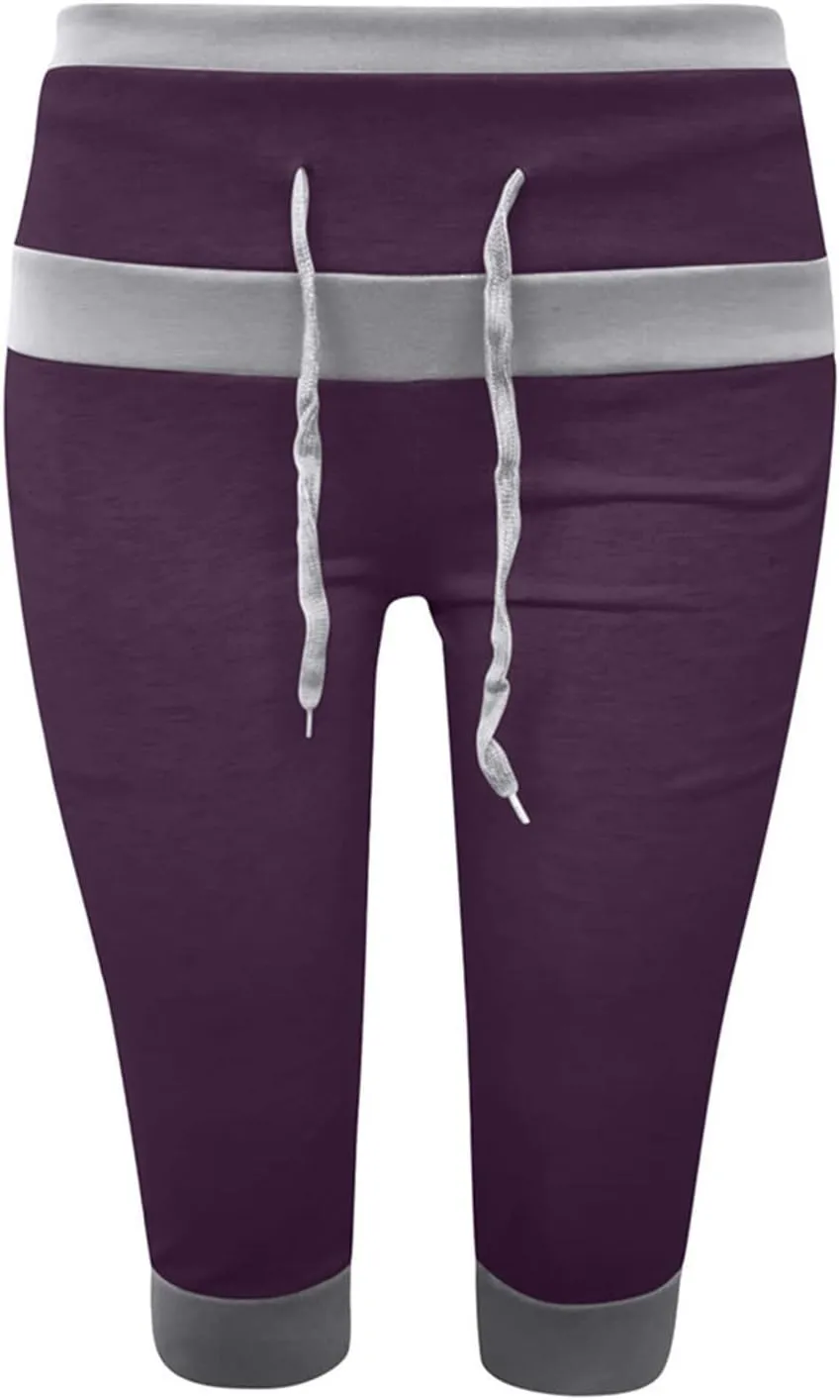 Capri Pants for Women Stretch Drawstring Low Rise Jogger Pants Comfy Soft Lounge Cropped Yoga Pants with Pockets