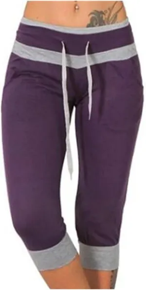 Capri Pants for Women Stretch Drawstring Low Rise Jogger Pants Comfy Soft Lounge Cropped Yoga Pants with Pockets