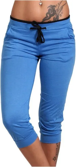Capri Pants for Women Stretch Drawstring Low Rise Jogger Pants Comfy Soft Lounge Cropped Yoga Pants with Pockets