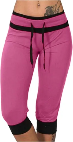 Capri Pants for Women Stretch Drawstring Low Rise Jogger Pants Comfy Soft Lounge Cropped Yoga Pants with Pockets