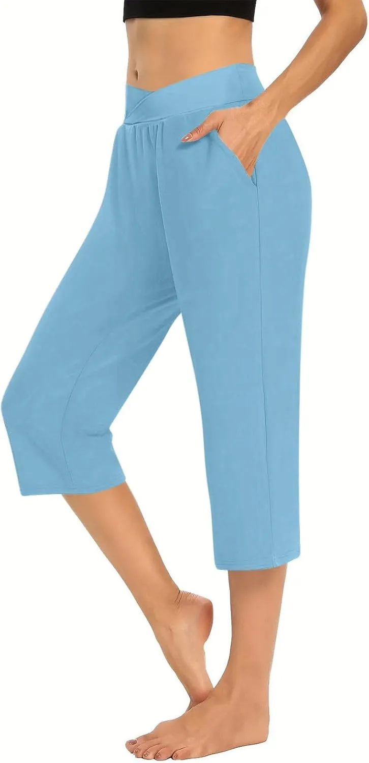 Capris Pants for Women High Waist Stretchy Comfy Pants Lightweight Breathable Smooth Soft Workout Trousers Outfit
