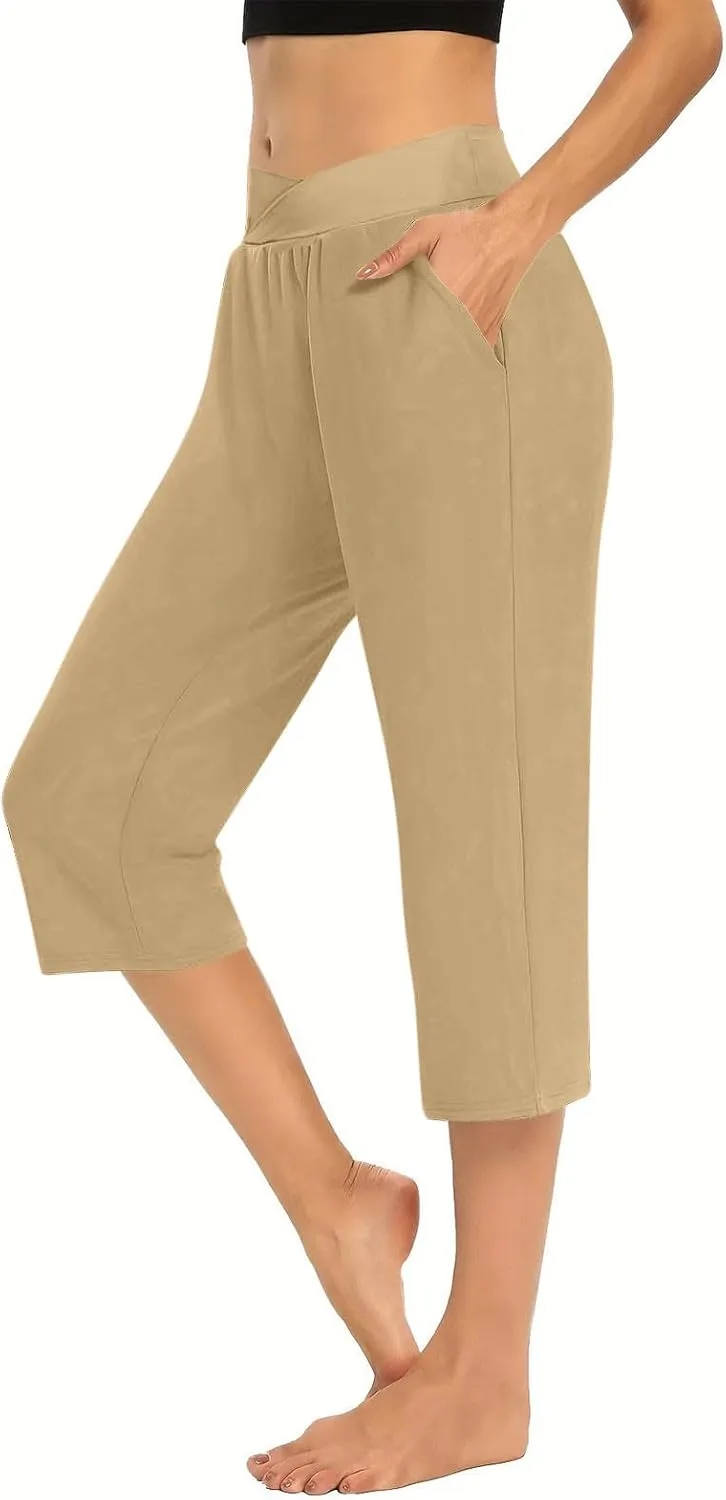 Capris Pants for Women High Waist Stretchy Comfy Pants Lightweight Breathable Smooth Soft Workout Trousers Outfit