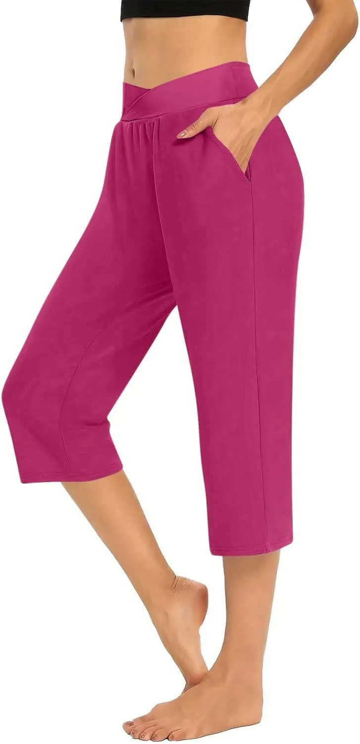 Capris Pants for Women High Waist Stretchy Comfy Pants Lightweight Breathable Smooth Soft Workout Trousers Outfit