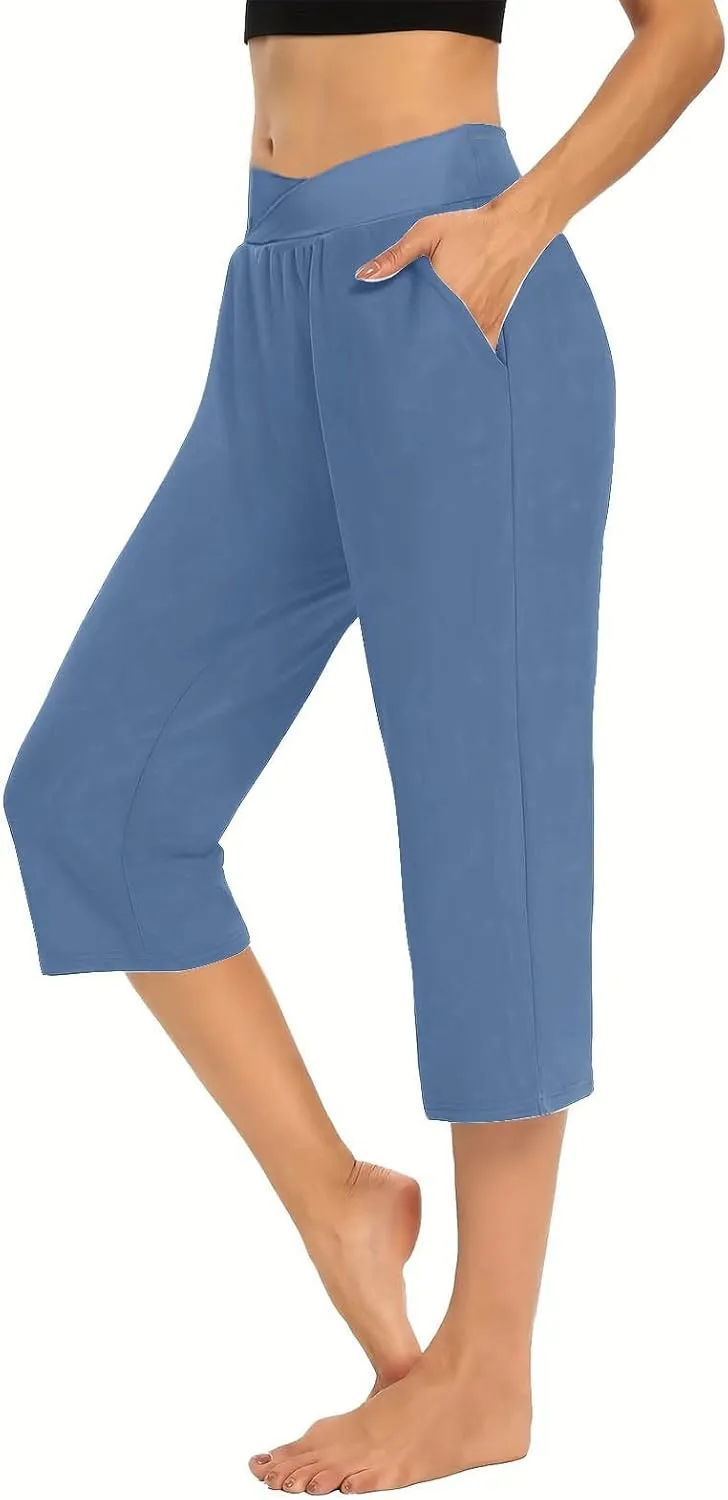 Capris Pants for Women High Waist Stretchy Comfy Pants Lightweight Breathable Smooth Soft Workout Trousers Outfit