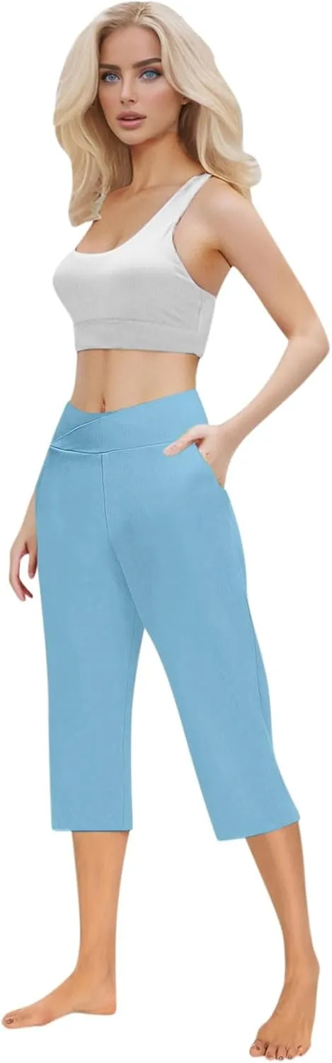 Capris Pants for Women High Waist Stretchy Comfy Pants Lightweight Breathable Smooth Soft Workout Trousers Outfit