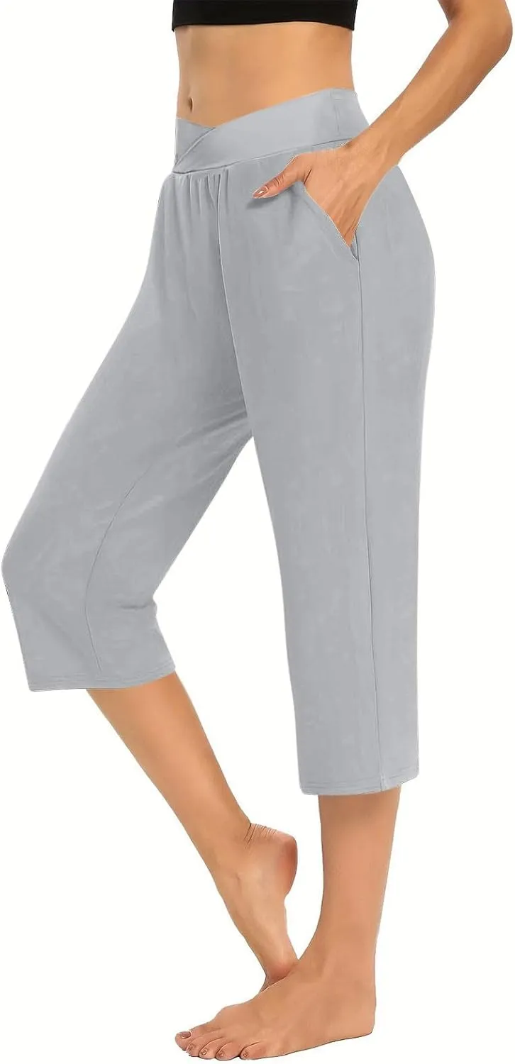 Capris Pants for Women High Waist Stretchy Comfy Pants Lightweight Breathable Smooth Soft Workout Trousers Outfit
