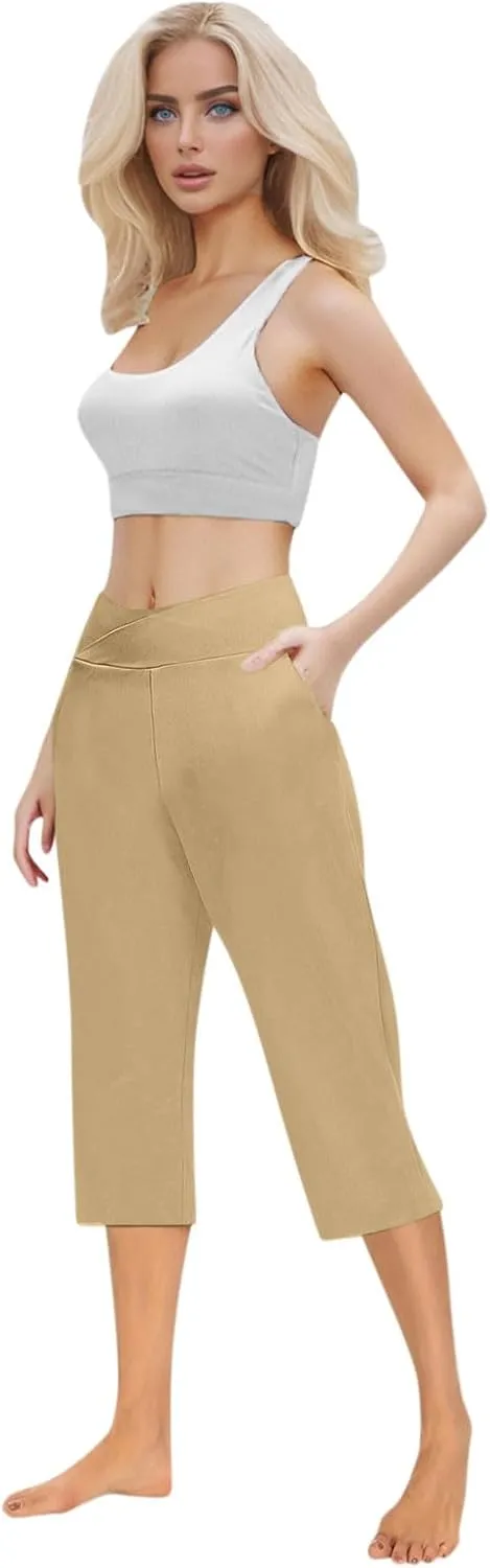 Capris Pants for Women High Waist Stretchy Comfy Pants Lightweight Breathable Smooth Soft Workout Trousers Outfit