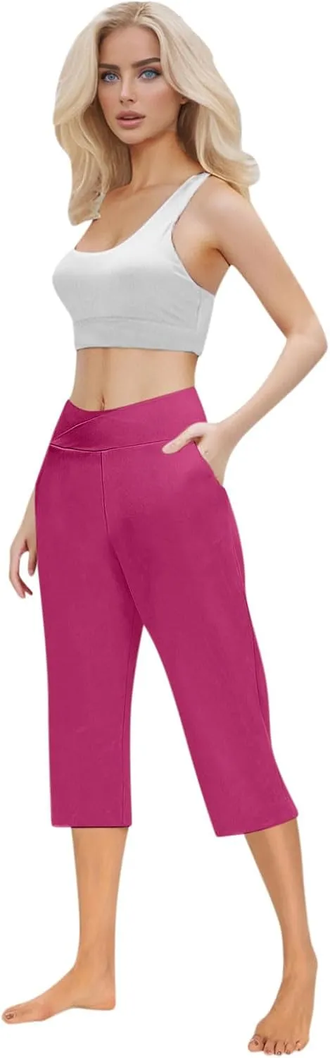 Capris Pants for Women High Waist Stretchy Comfy Pants Lightweight Breathable Smooth Soft Workout Trousers Outfit