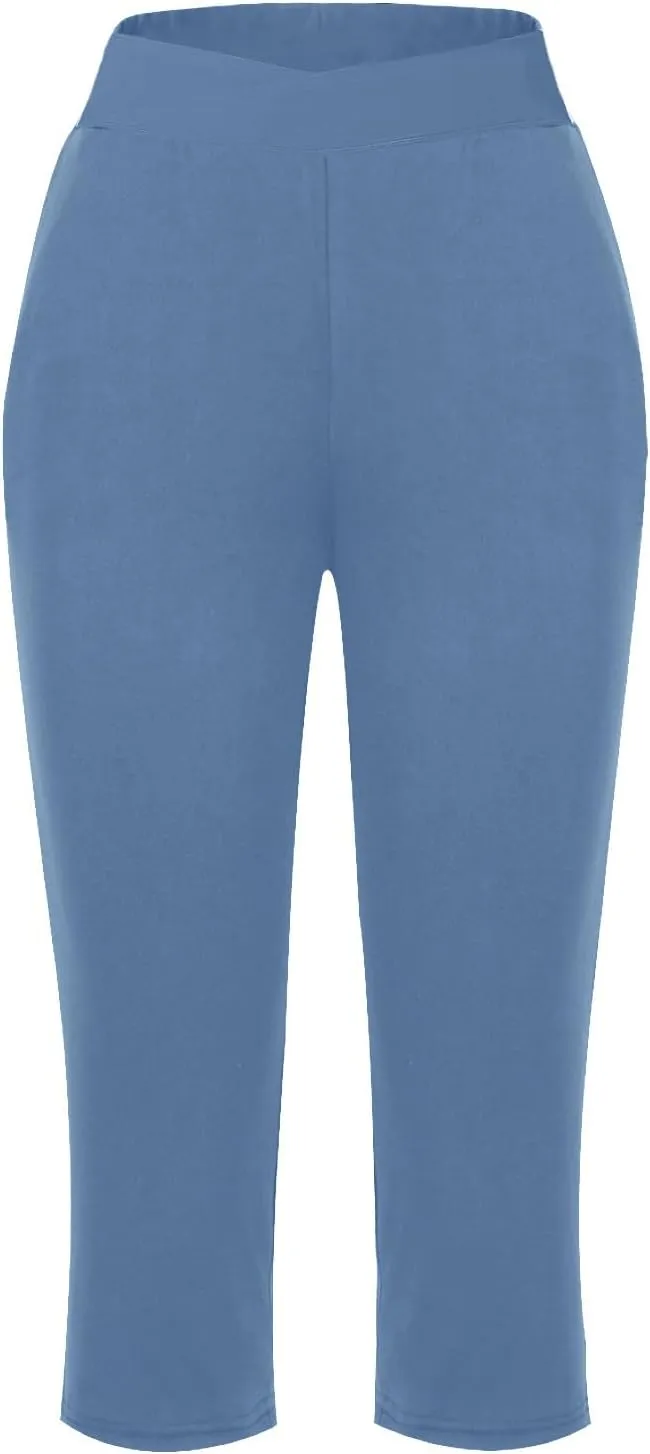 Capris Pants for Women High Waist Stretchy Comfy Pants Lightweight Breathable Smooth Soft Workout Trousers Outfit
