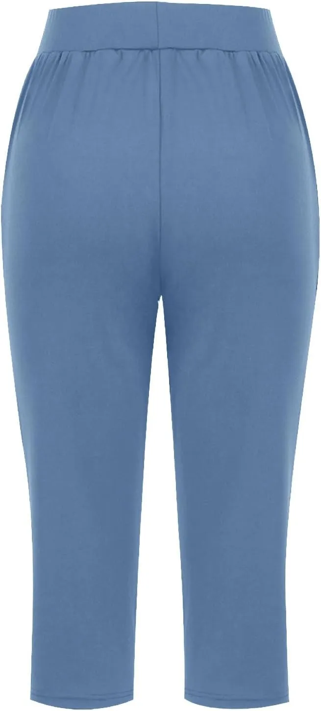 Capris Pants for Women High Waist Stretchy Comfy Pants Lightweight Breathable Smooth Soft Workout Trousers Outfit