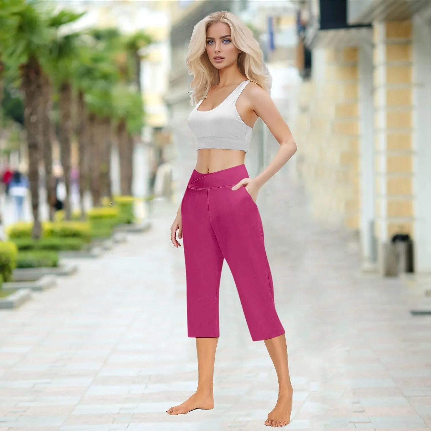 Capris Pants for Women High Waist Stretchy Comfy Pants Lightweight Breathable Smooth Soft Workout Trousers Outfit