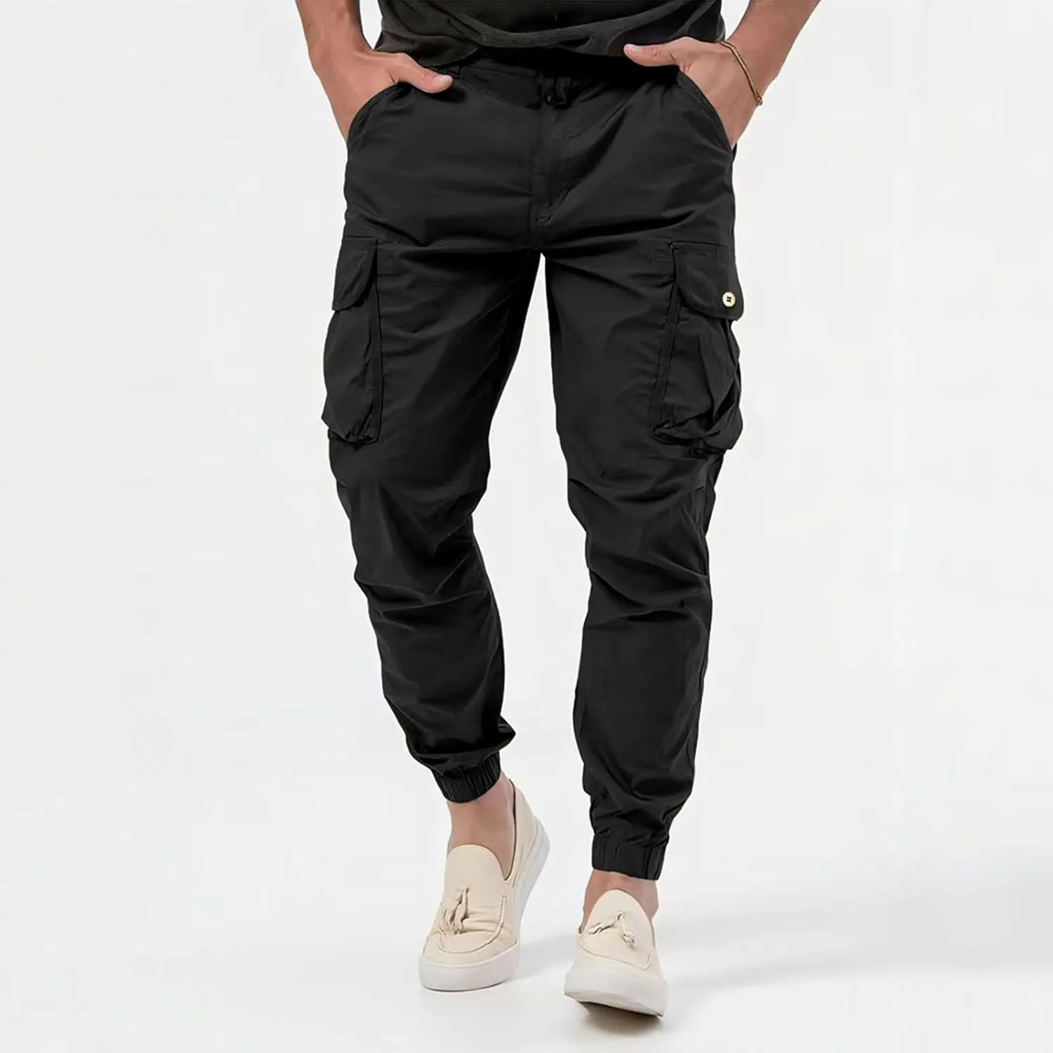 Cargo Pants for Men Relaxed Fit Big and Tall Button Casual Tactical Pants Lightweight Stretch Hiking Trousers with Pockets