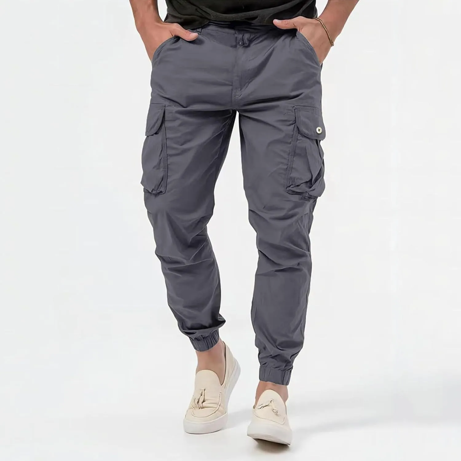 Cargo Pants for Men Relaxed Fit Big and Tall Button Casual Tactical Pants Lightweight Stretch Hiking Trousers with Pockets