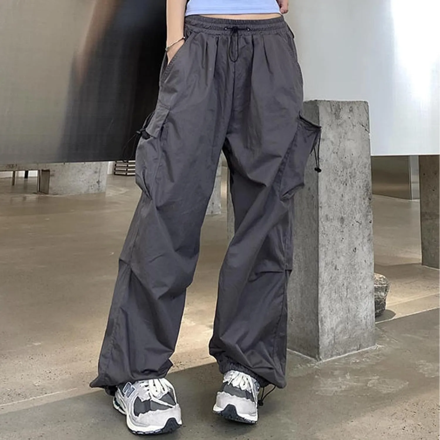 Cargo Pants Women Baggy Y2K High Waisted Plus Size Camo Parachute Track Pants Elastic Adjustable Hiking Joggers with Pockets