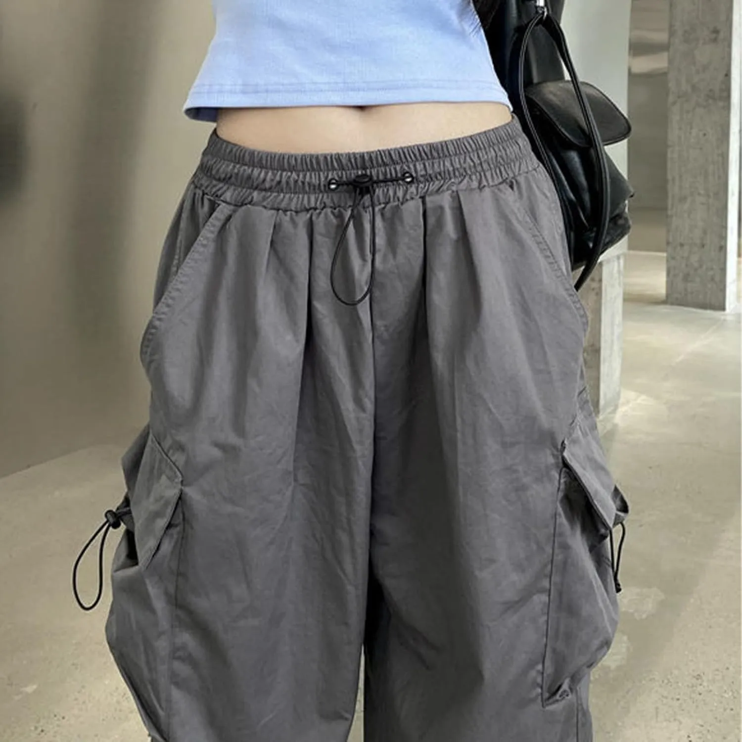 Cargo Pants Women Baggy Y2K High Waisted Plus Size Camo Parachute Track Pants Elastic Adjustable Hiking Joggers with Pockets