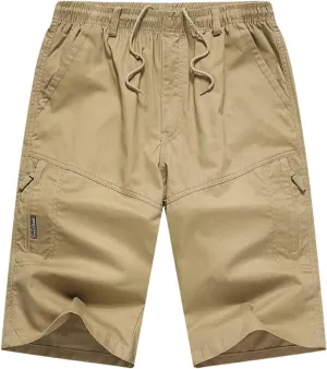 Cargo Shorts for Men Classic Fit Drawstring Cotton Shorts Solid Athletic Shorts Casual Outdoor Work Golf Shorts