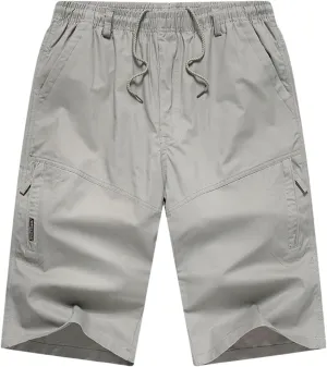 Cargo Shorts for Men Classic Fit Drawstring Cotton Shorts Solid Athletic Shorts Casual Outdoor Work Golf Shorts