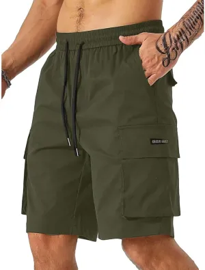 Cargo Shorts for Men Stretch Drawstring Baggy Work Pants Summer Multi Pockets Classic Outdoor Relaxed Hiking Shorts