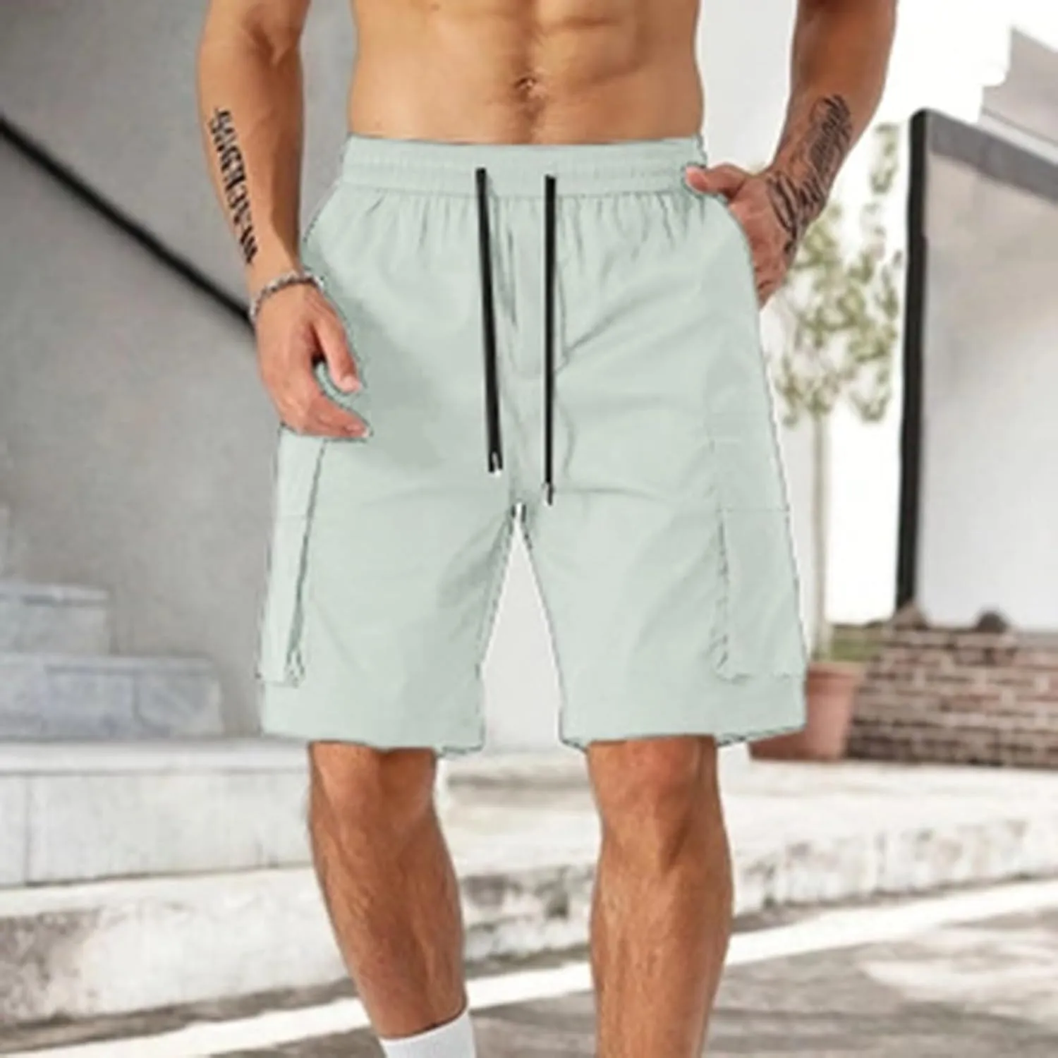 Cargo Shorts for Men Stretch Drawstring Baggy Work Pants Summer Multi Pockets Classic Outdoor Relaxed Hiking Shorts