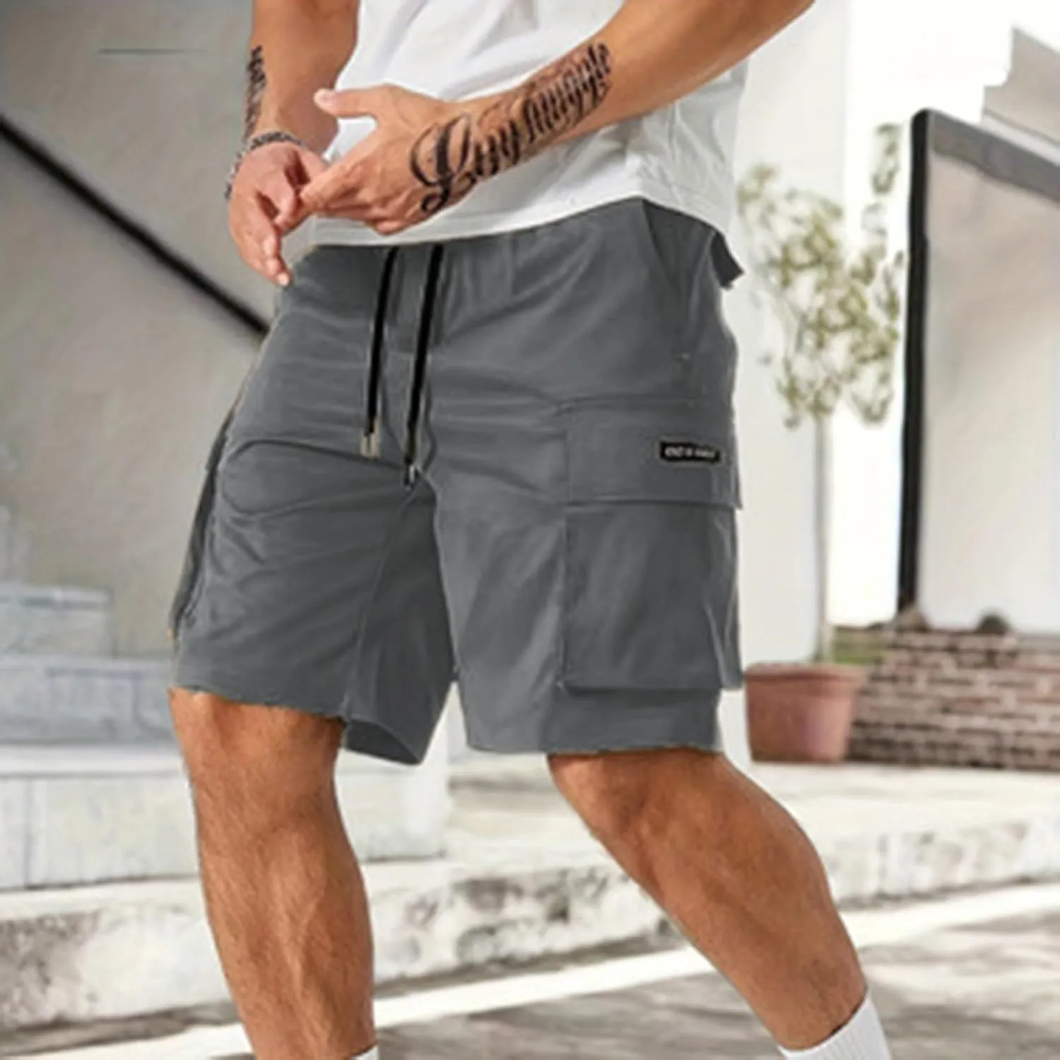 Cargo Shorts for Men Stretch Drawstring Baggy Work Pants Summer Multi Pockets Classic Outdoor Relaxed Hiking Shorts