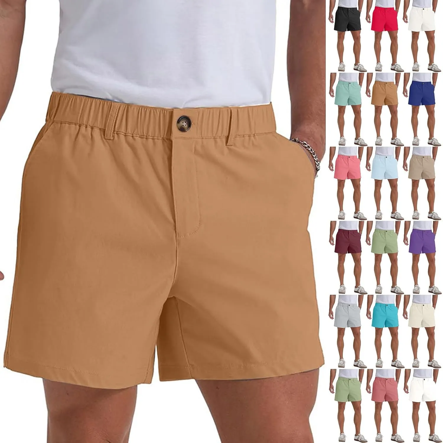 Cargo Shorts Men Summer Elastic Waist Wide Leg Shorts Baggy Comfy Classic Outdoor Quick Dry Hiking Pants with Pockets