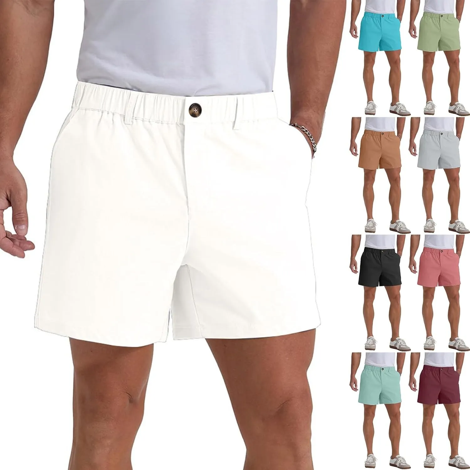 Cargo Shorts Men Summer Elastic Waist Wide Leg Shorts Baggy Comfy Classic Outdoor Quick Dry Hiking Pants with Pockets