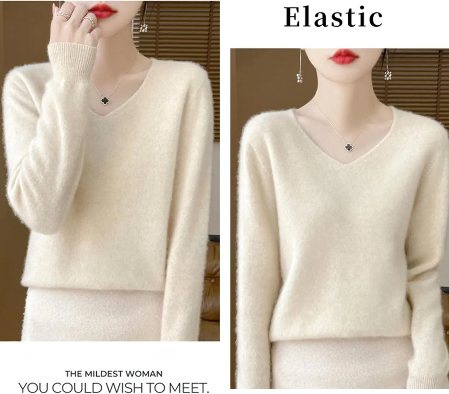 Cashmere Sweaters for Women, 100% Cashmere Soft V Neck Warm Luxurious Lightweight Long Sleeve Pullover Sweater
