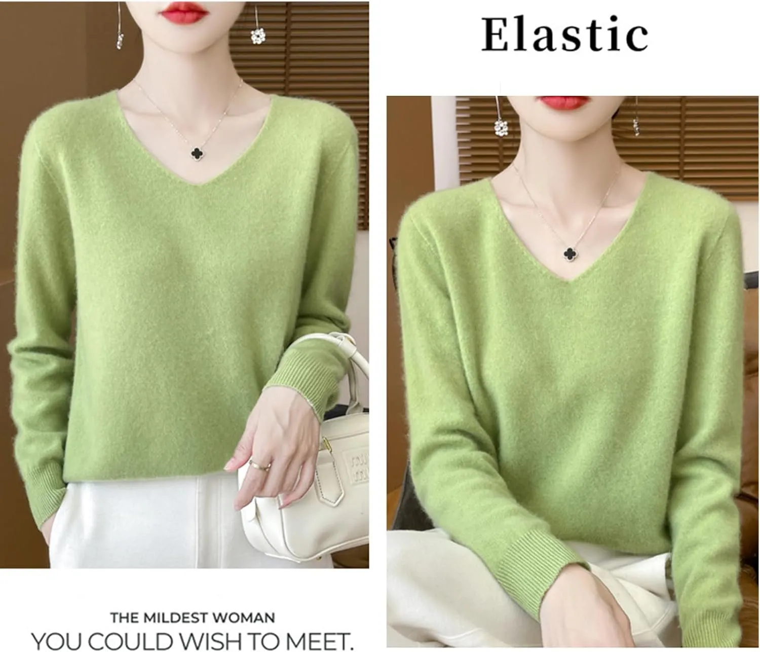 Cashmere Sweaters for Women, 100% Cashmere Soft V Neck Warm Luxurious Lightweight Long Sleeve Pullover Sweater