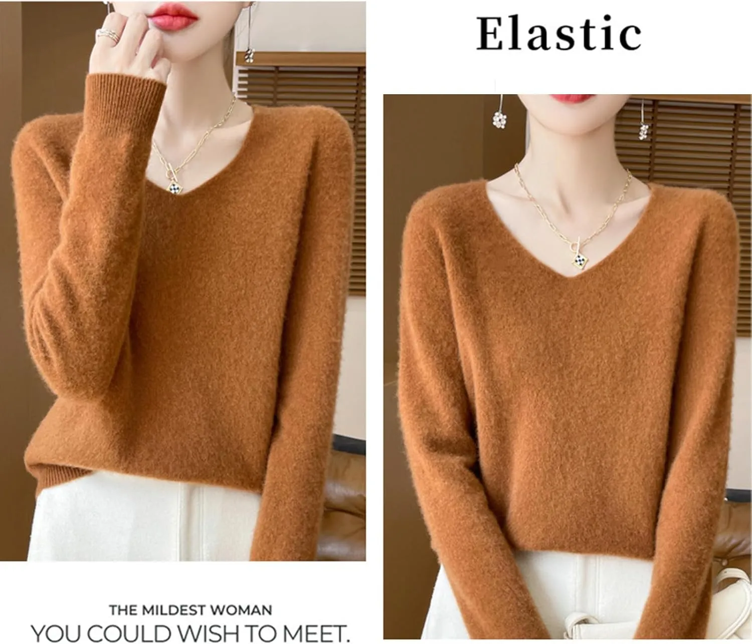 Cashmere Sweaters for Women, 100% Cashmere Soft V Neck Warm Luxurious Lightweight Long Sleeve Pullover Sweater
