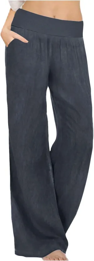 Casual Elastic Waist Trousers for Women Baggy Wide Leg Pants Trendy High Waisted Pants Soft Comfy Lounge Pants