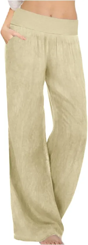 Casual Elastic Waist Trousers for Women Baggy Wide Leg Pants Trendy High Waisted Pants Soft Comfy Lounge Pants