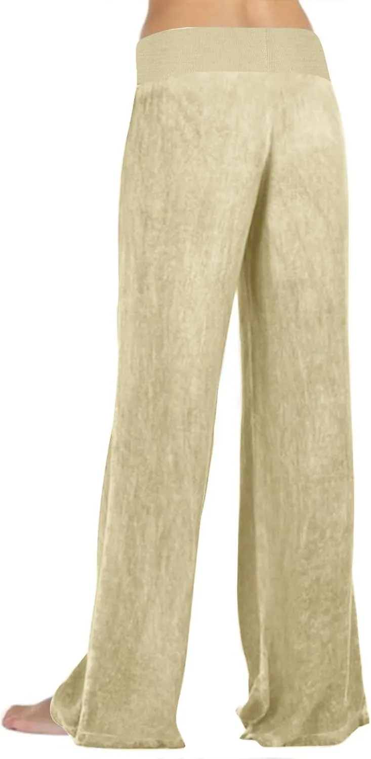 Casual Elastic Waist Trousers for Women Baggy Wide Leg Pants Trendy High Waisted Pants Soft Comfy Lounge Pants