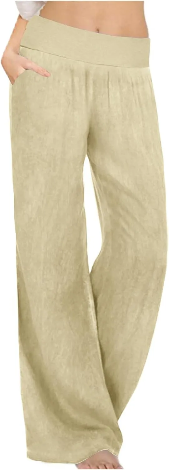 Casual Elastic Waist Trousers for Women Baggy Wide Leg Pants Trendy High Waisted Pants Soft Comfy Lounge Pants