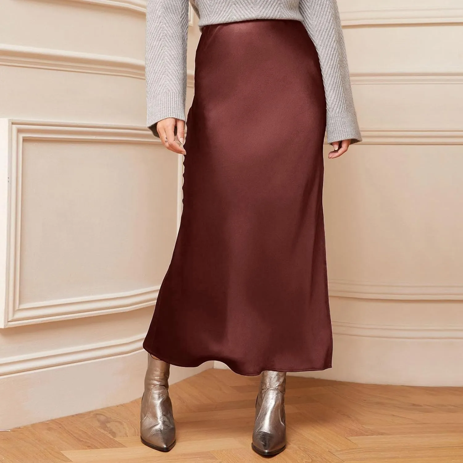 Casual Skirts for Women Womens High Waist Skirt Solid Satin Dress Elastic Waist Elegant Skirt Sweater
