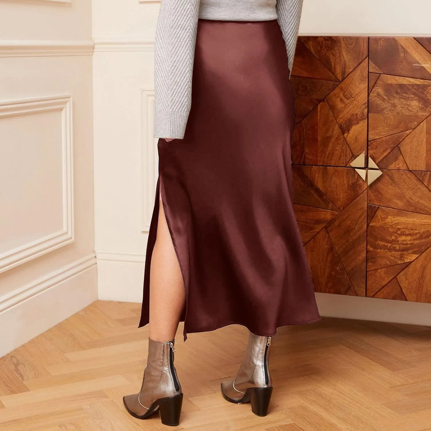 Casual Skirts for Women Womens High Waist Skirt Solid Satin Dress Elastic Waist Elegant Skirt Sweater