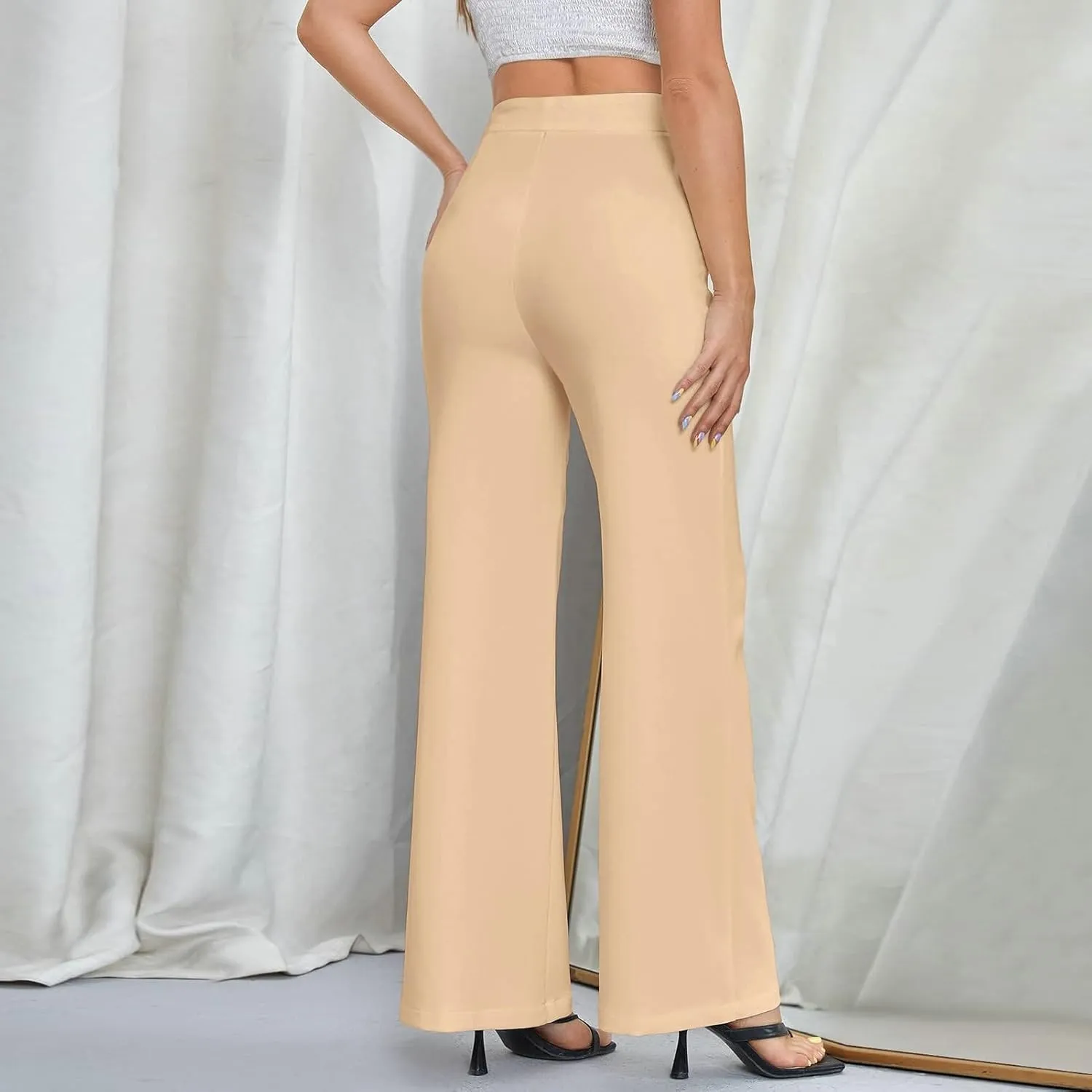 Casual Women Pants Women's Solid Color Wide-Leg High Waist Loose Fit Soft Breathable Trousers for Business