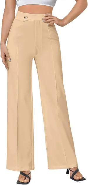 Casual Women Pants Women's Solid Color Wide-Leg High Waist Loose Fit Soft Breathable Trousers for Business
