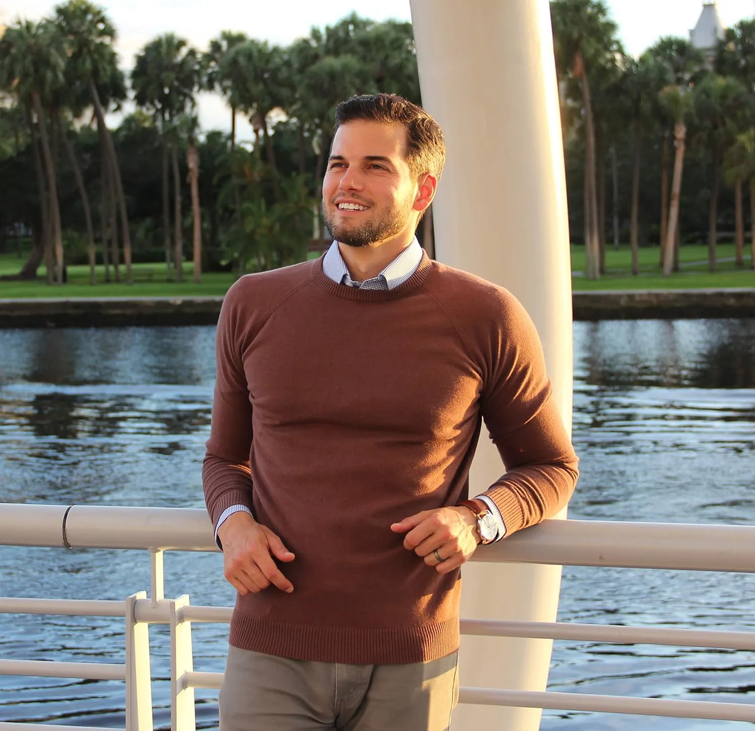 CC Perfect Slim Fit Crewneck Sweaters for Men | Lightweight Breathable Mens Sweater | Soft Fitted Pullover for Men