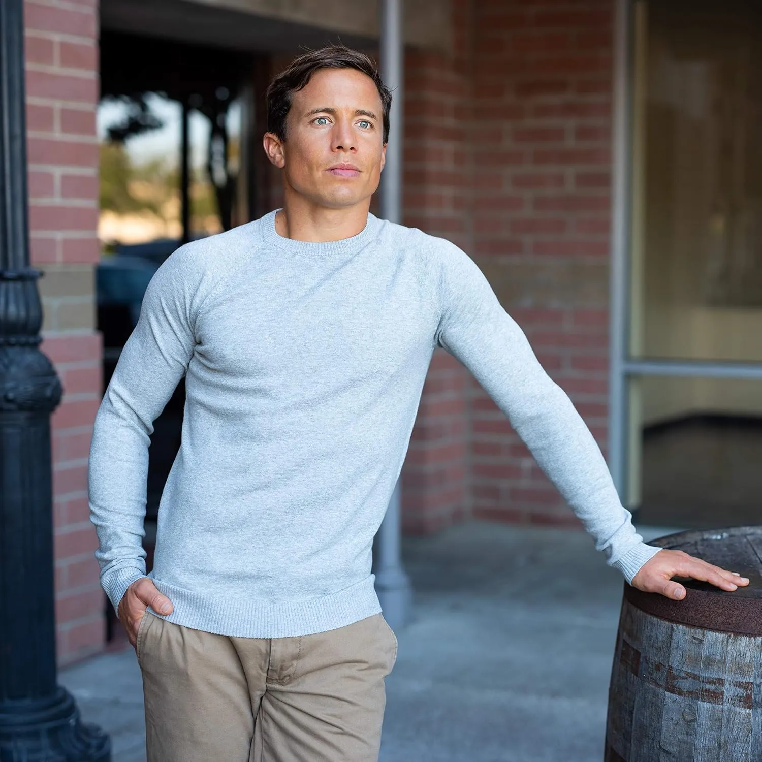 CC Perfect Slim Fit Crewneck Sweaters for Men | Lightweight Breathable Mens Sweater | Soft Fitted Pullover for Men